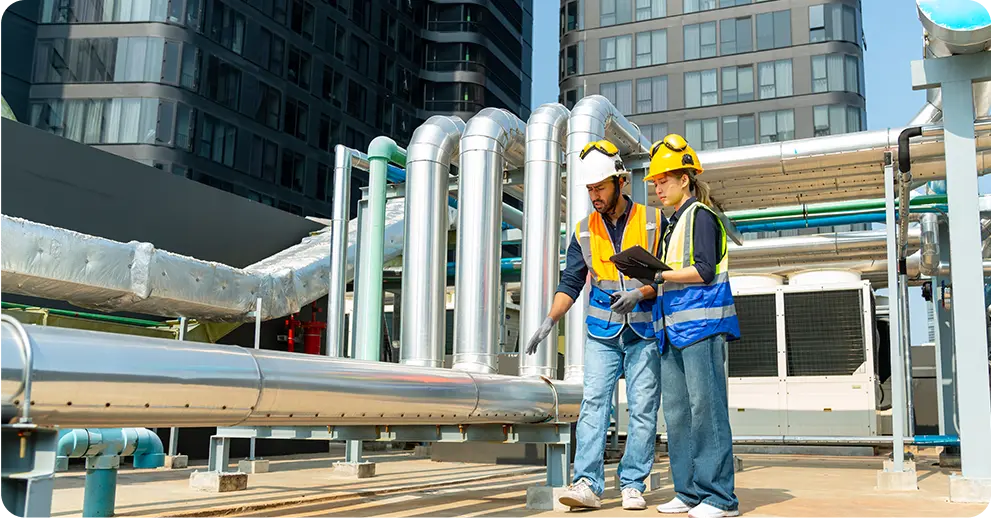 engineers-in-safety-uniforms-working-at-outdoor-construction-site-rooftop-industrial