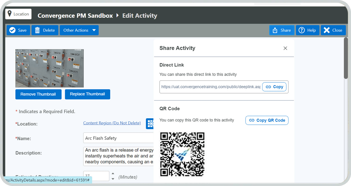 Ability for employee to access just in time training course via QR code.